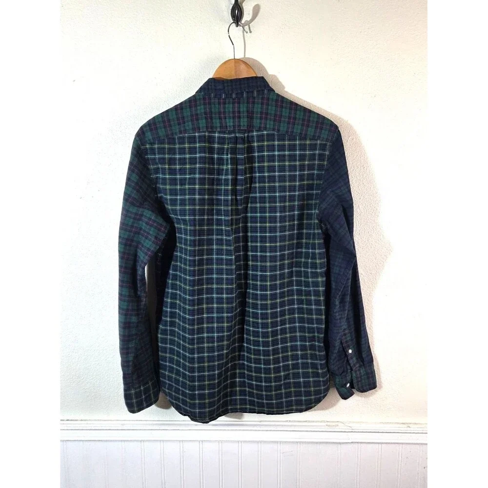 J.Crew Broken In Oxford Shirt Men M Slim Blue Plaid Patchwork Organic Cotton
